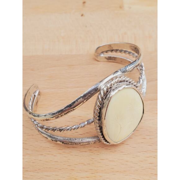 Navajo White Bone Sterling Silver Twisted Rope Cuff Bracelet Small 6.5in - Picture 9 of 9